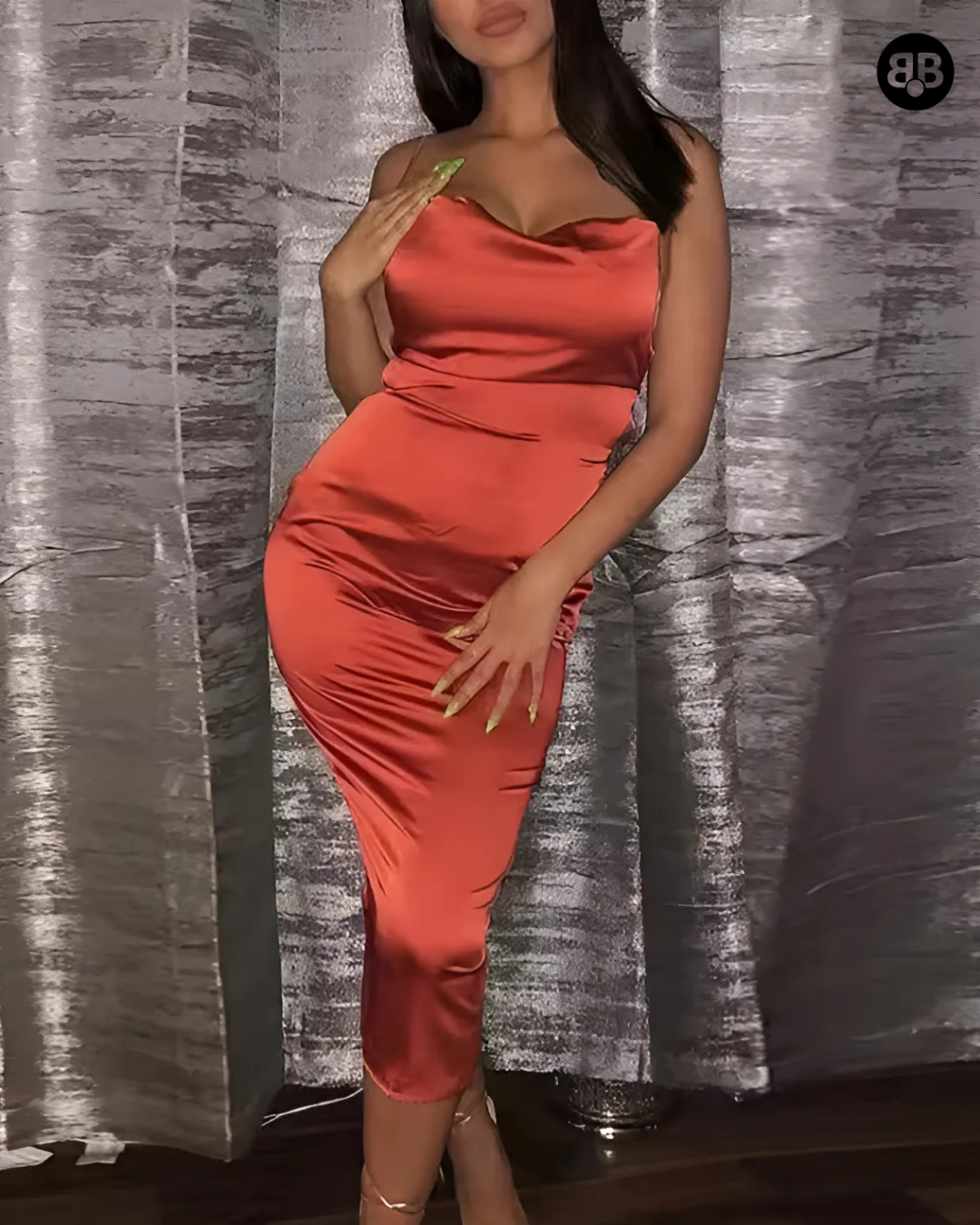 Backless Cocktail Midi dress Orange