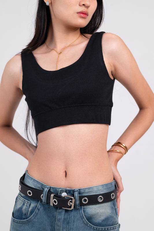 Black Ribbed Bralette Top
