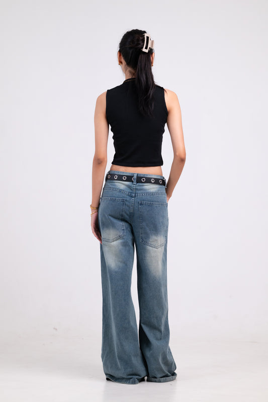 Black Ribbed High Neck Crop Top