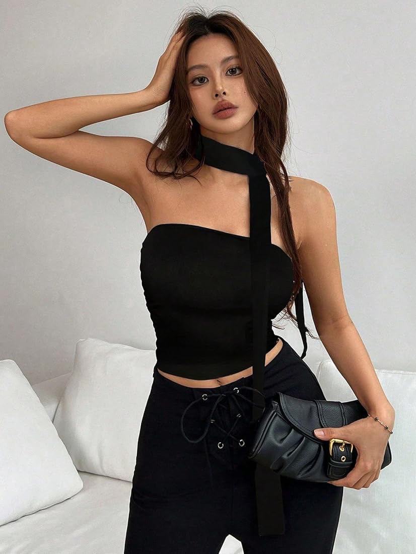 Black Sleeveless Tube Crop Top