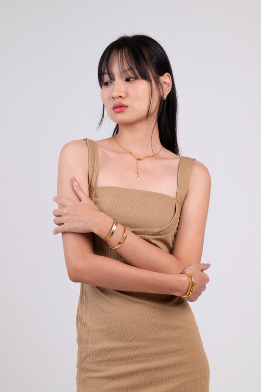 Brown Strapped Sheath Maxi Dress