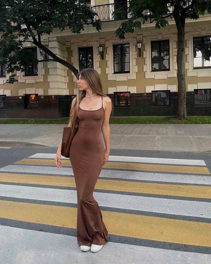 Coffee Brown Women Long Dress
