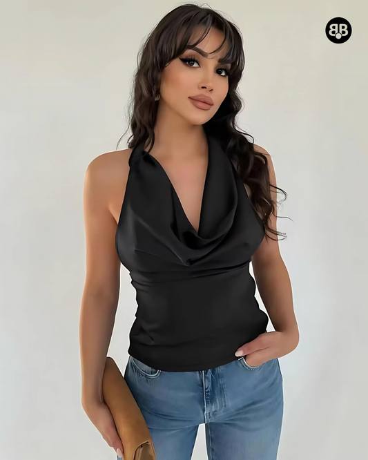 Cowl Neck Sleeveless Top Black