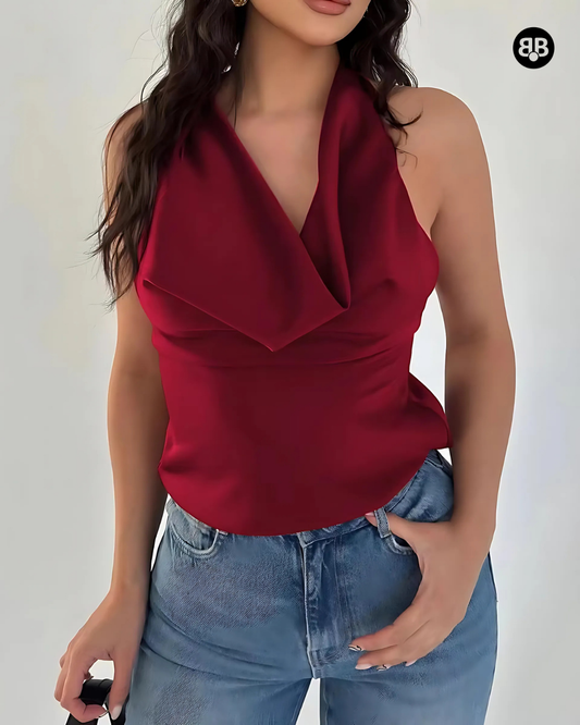 Cowl Neck Sleeveless Top Burgundy