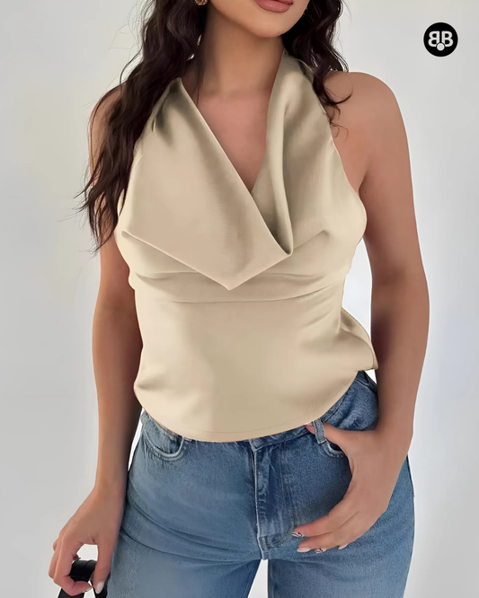 Cowl Neck Sleeveless Top Beige