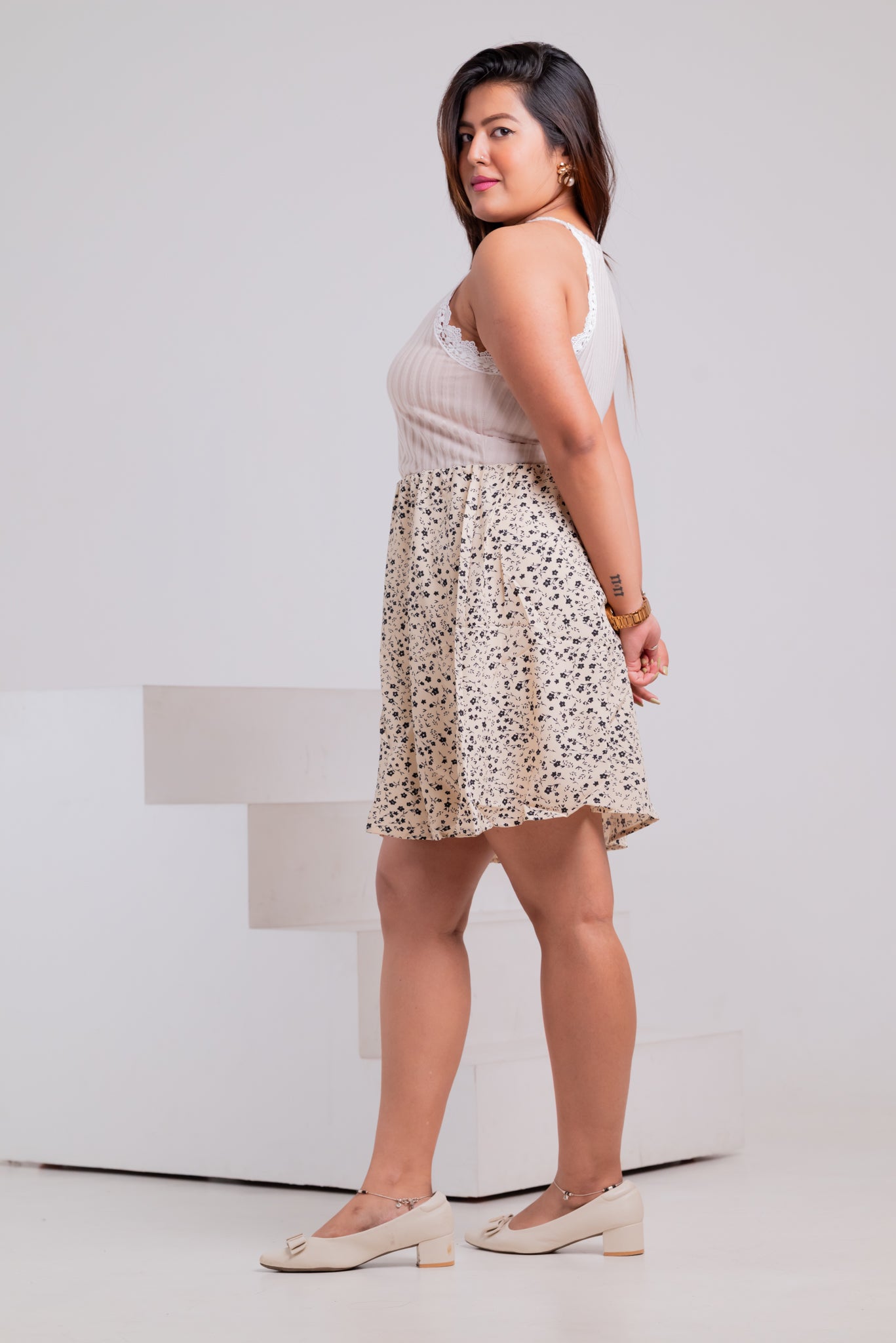 Floral Print Spaghetti Round Neck Mini Dress