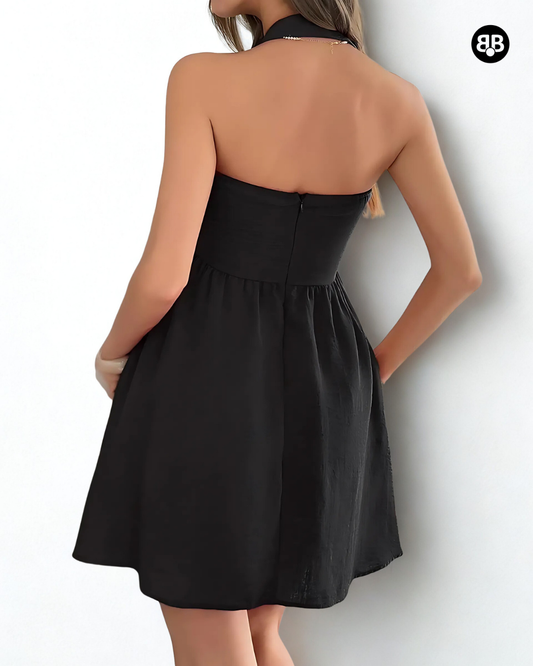 Halter Neck Backless Mini Dress Black