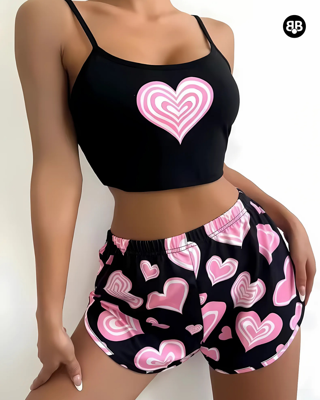 Heart Print Crop and Shorts Women Co-Ords