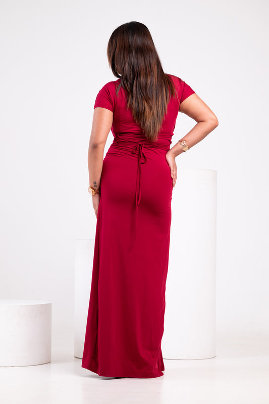 Knotted Cocktail Bodycon Dress Burgundy