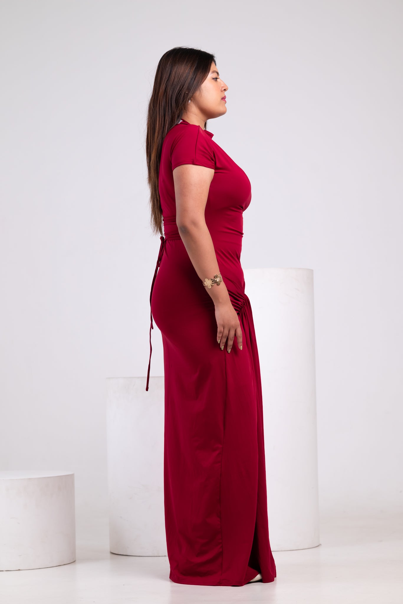 Knotted Cocktail Bodycon Dress Burgundy