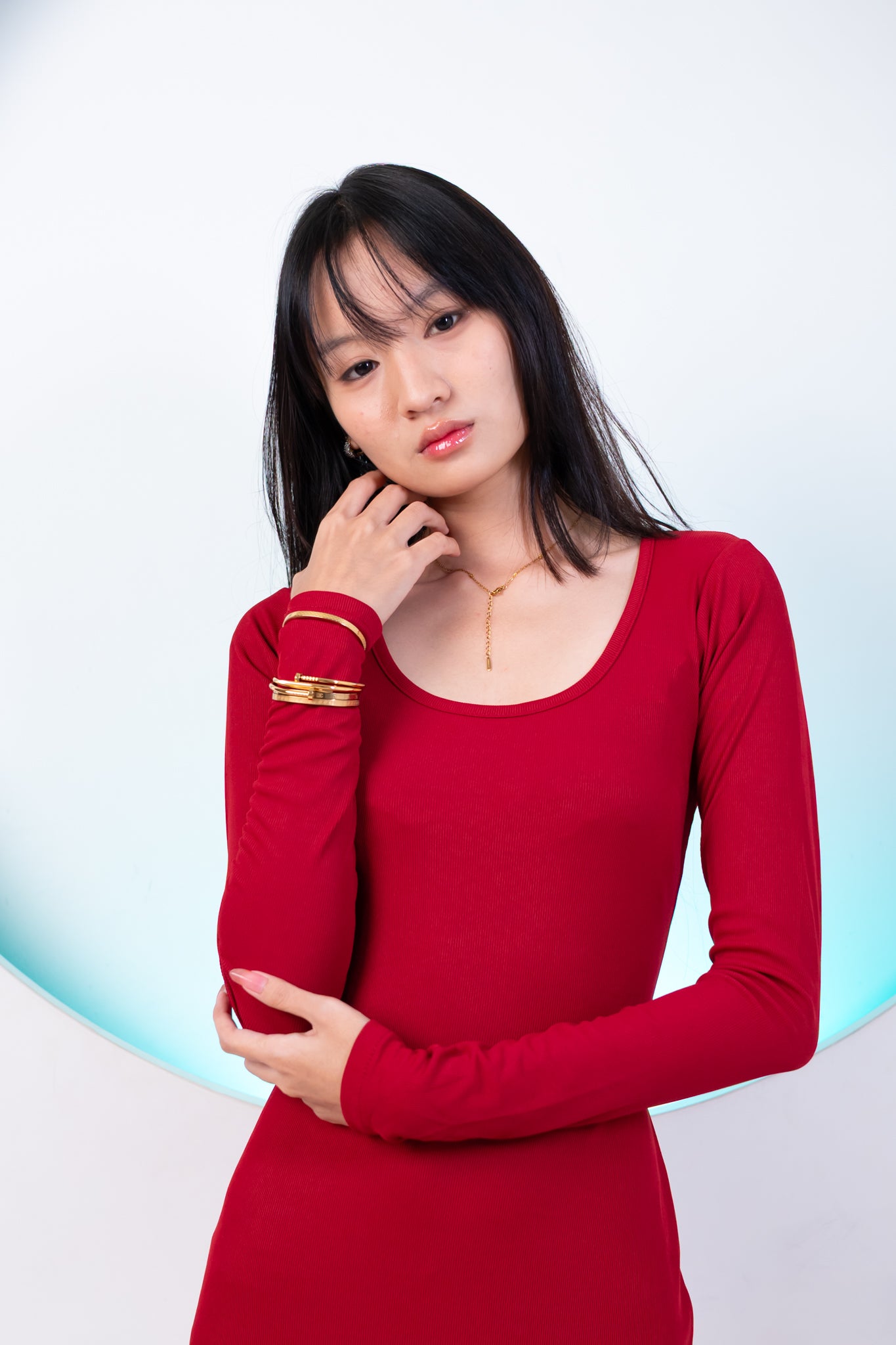 Long Women Partywear Full Sleeve Dress Red