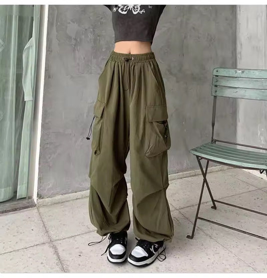 Mid Rise Drawstring Cargo Pants Olive