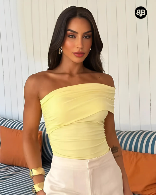 One Shoulder Solid Top Yellow