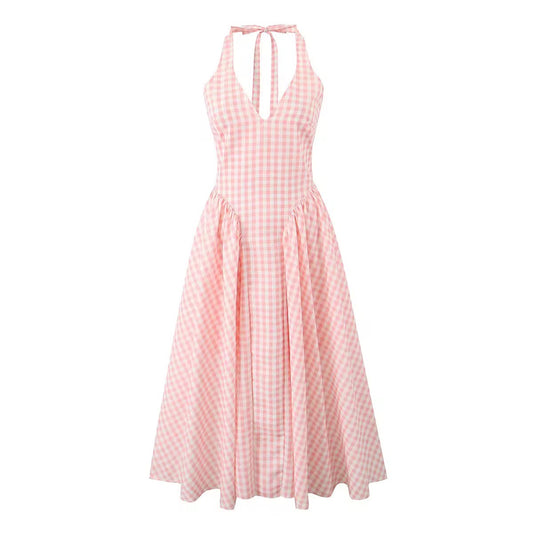 Pink checkered dress on a white background