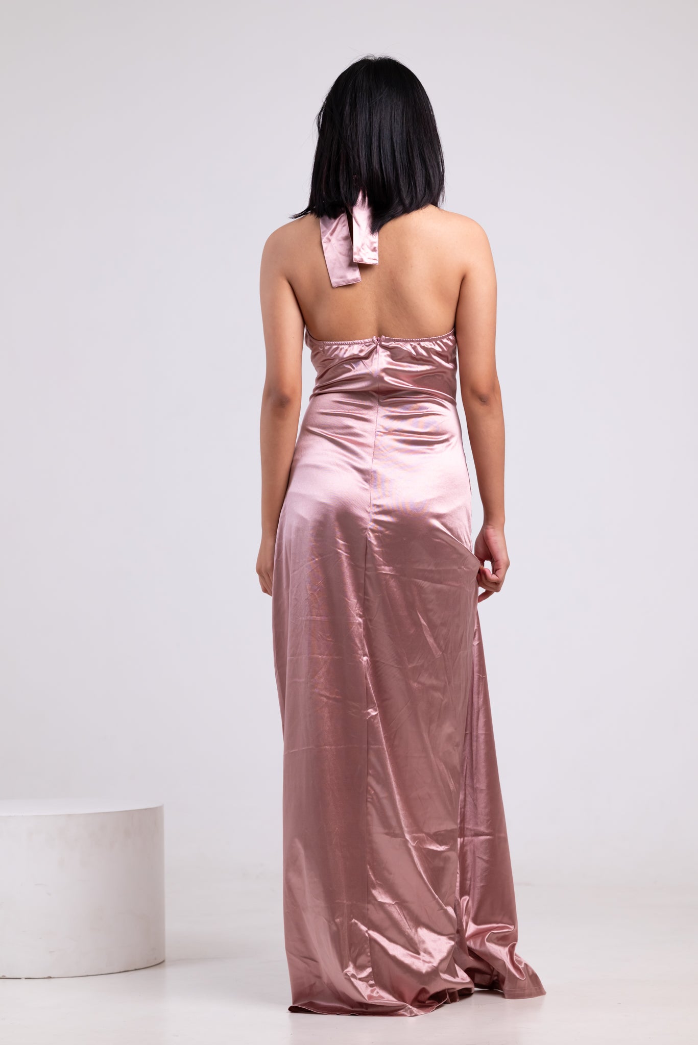 Pink High Slit Halter Sleeveless Elegant Gown