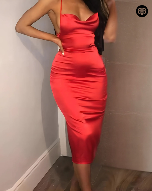 Backless Cocktail Midi dress Red