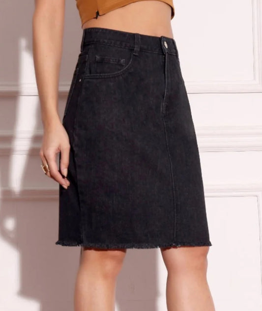 Black High Rise Denim Skirt