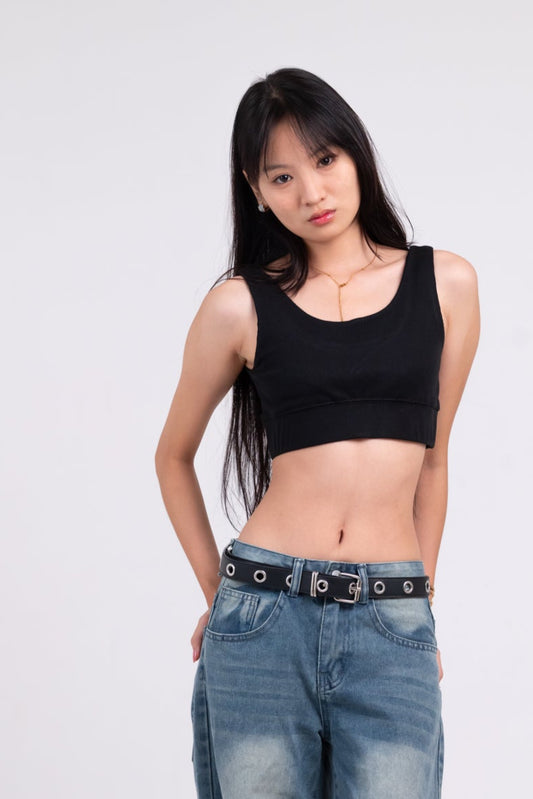 Black Ribbed Bralette Top