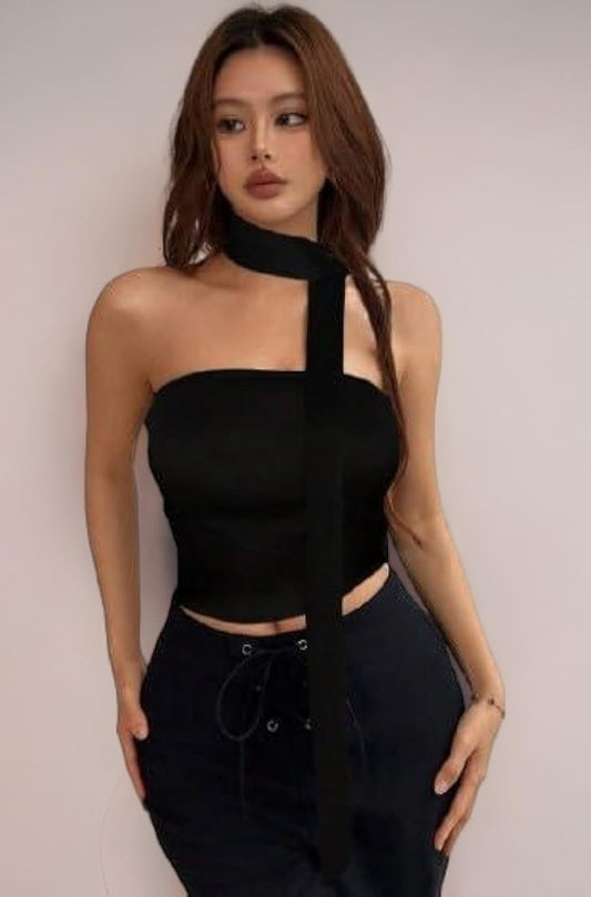 Black Sleeveless Tube Crop Top
