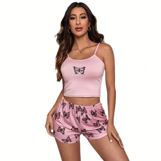 Butterfly Print Crop and Shorts Women Co-Ords
