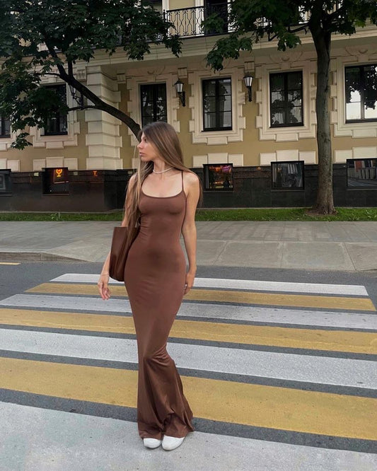 Coffee Brown Women Long Dress