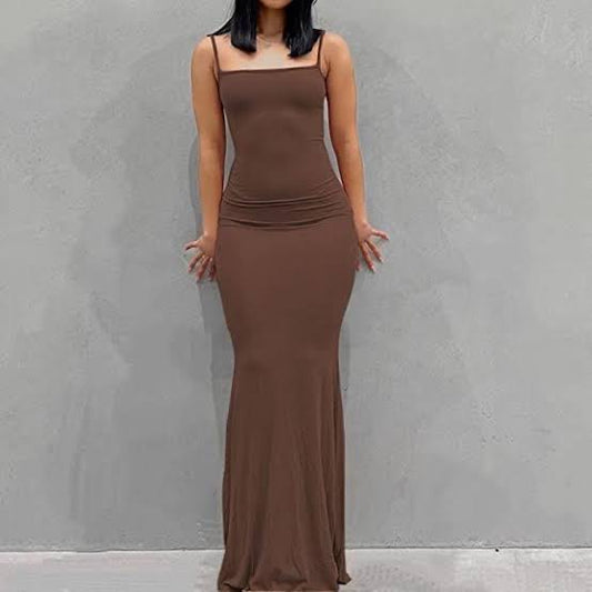 Coffee Brown Women Long Dress