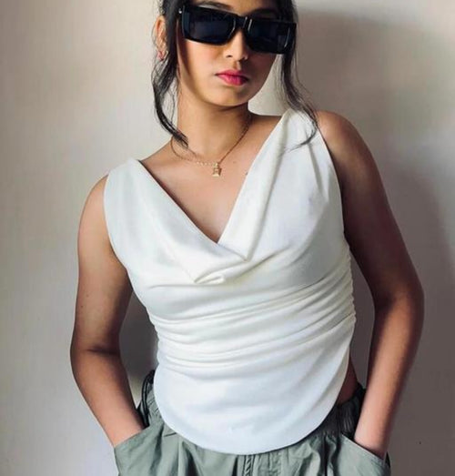 Cowl Neck Sleeveless White Top