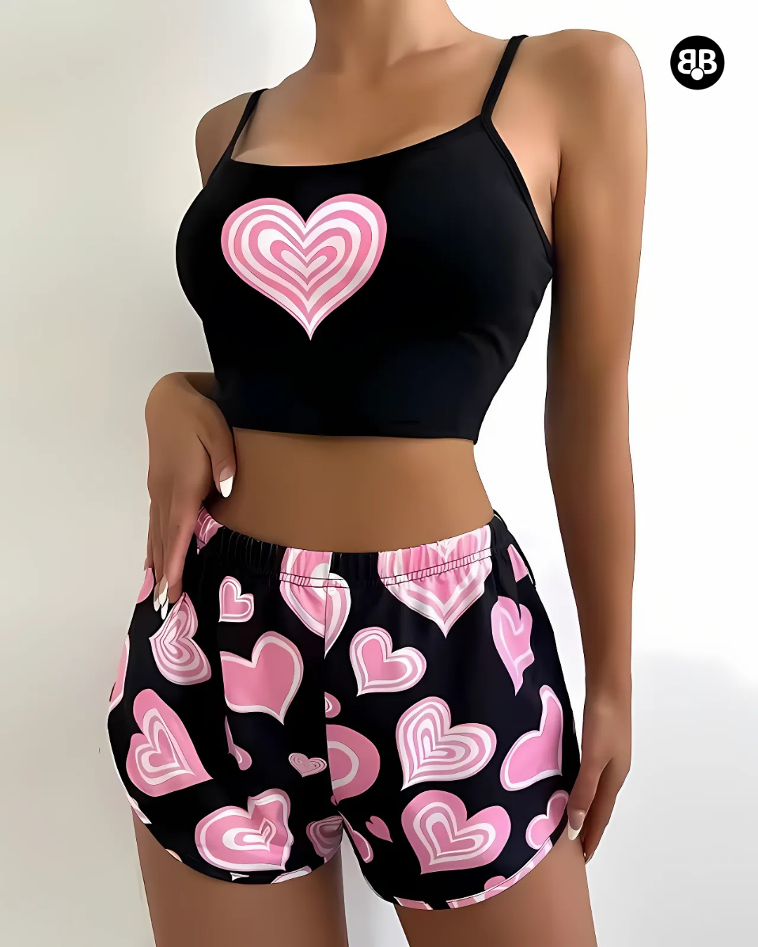 Heart Print Crop and Shorts Women Co-Ords