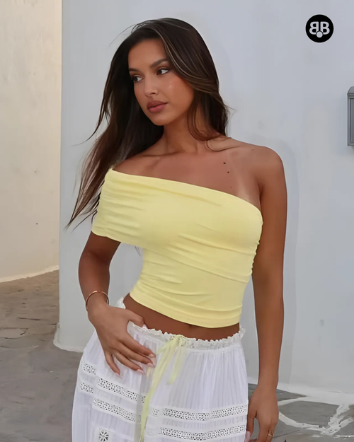 One Shoulder Solid Top Yellow