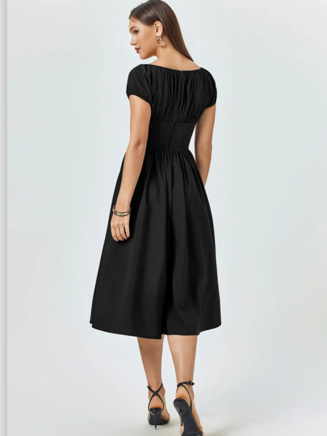 Solid Black Corset A-line Midi Dress